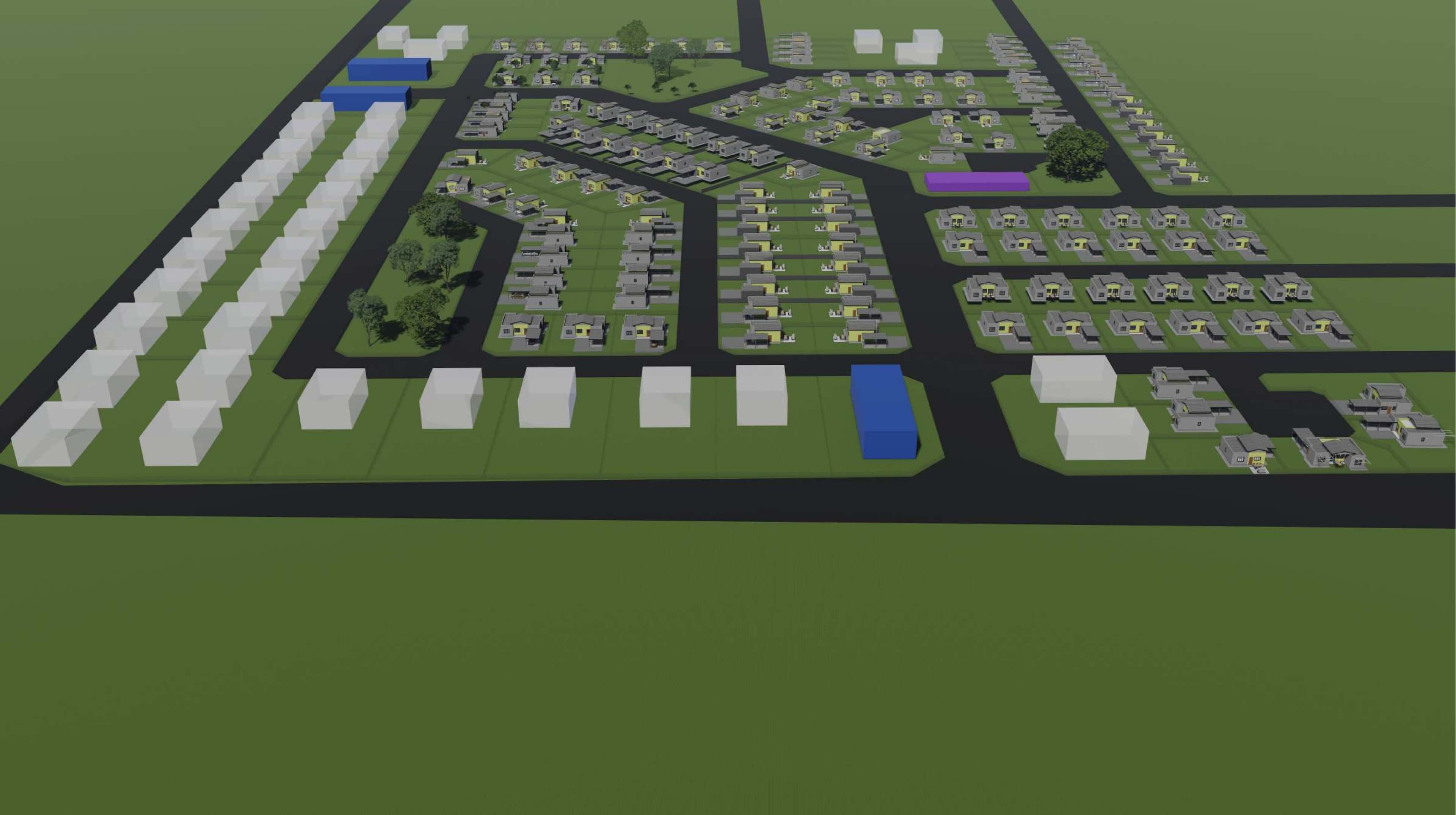 Massing render of the Ongombe development layout